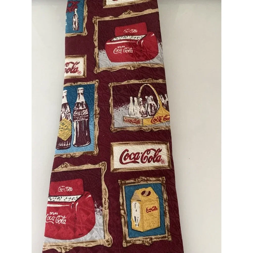 Coca Cola Men’s 100% SILK Tie Made in USA Retro W Old Bottles And Cases 4